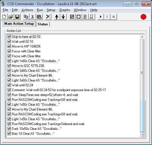 Screen print of Occultation script in CCDCommander