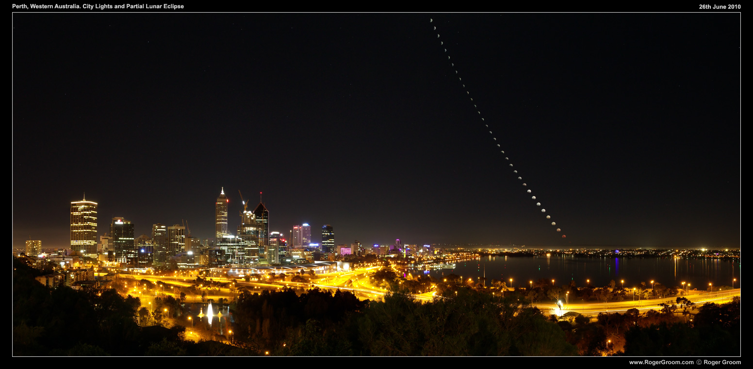 Lunar Eclipse with Perth CBD from Kings Park