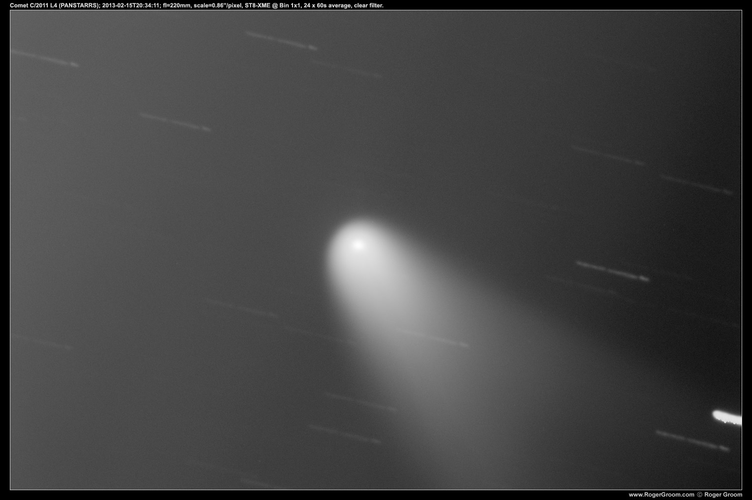 Comet C/2011 L4 (PANSTARRS); 2013-02-15T20:34:11; fl=220mm, scale=0.86”/pixel, ST8-XME @ Bin 1x1