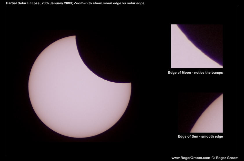 A photograph taken during solar eclipse showing the jagged lunar edge