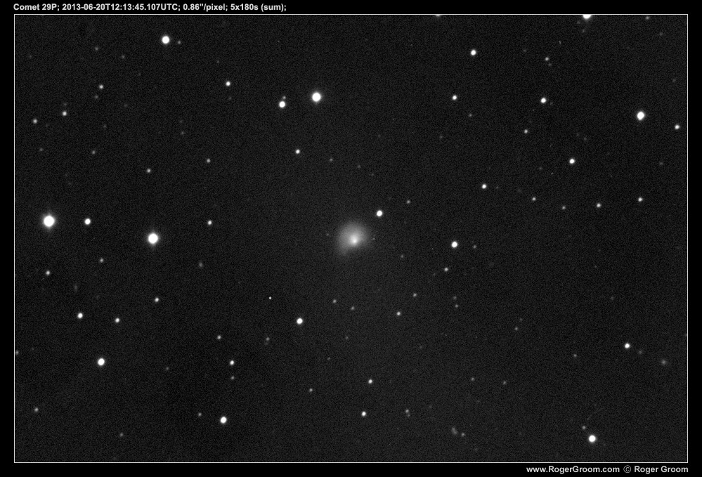 Photograph of Comet 29P; 2013-06-20T12:13:45.107UTC; 0.86”/pixel; 5x180s (sum);