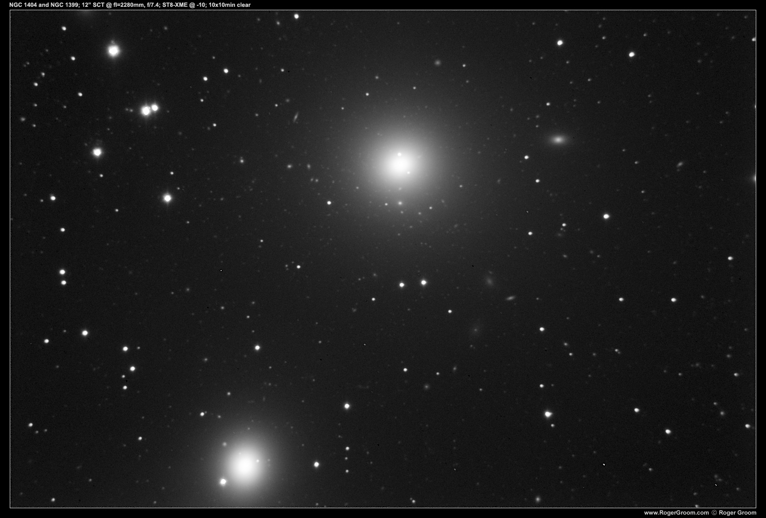 NGC 1404 and NGC 1399 (10 x 10min exposures)