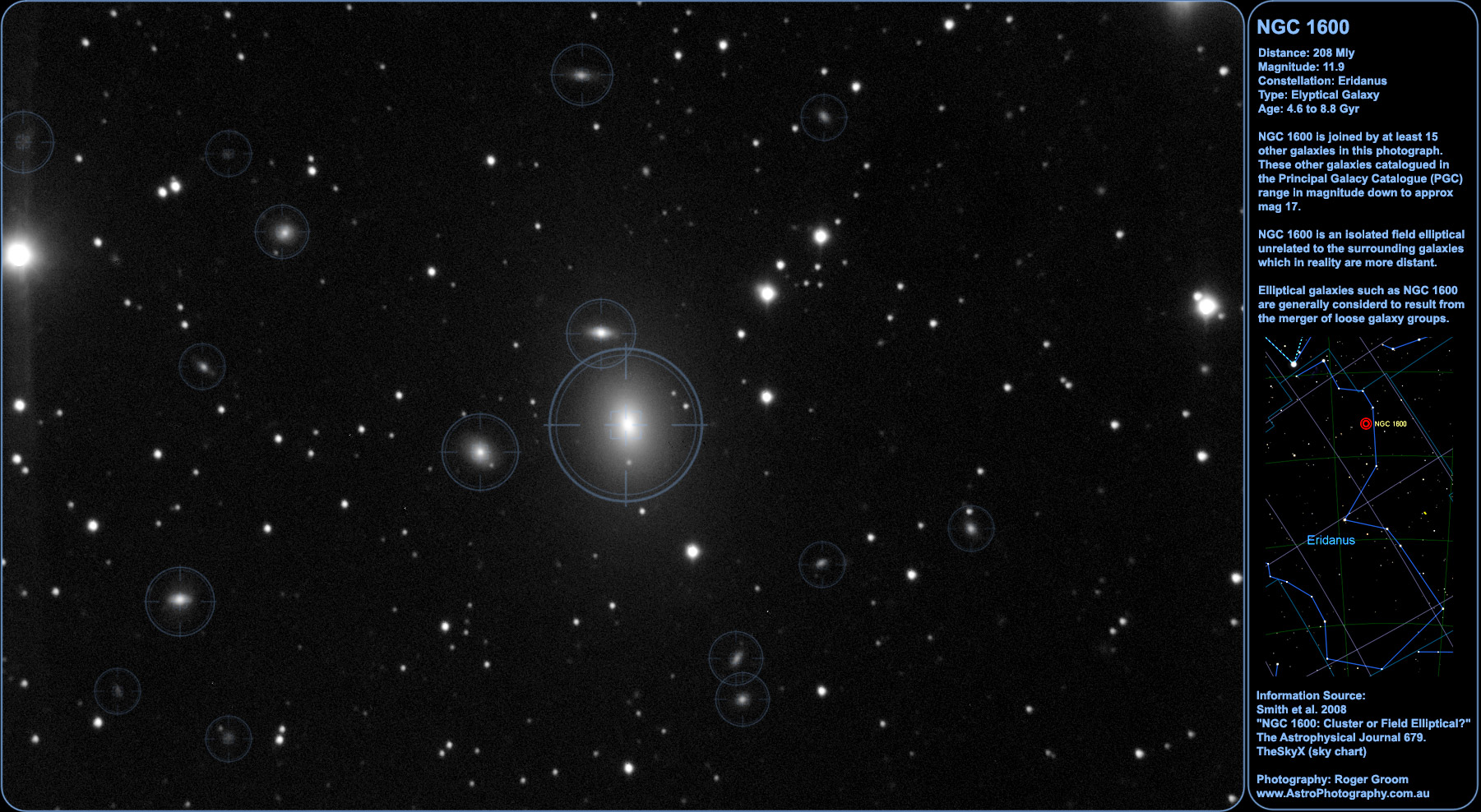 NGC 1600 and other galaxies. 5 x 180 second exposures. 0.84"/pixel scale.