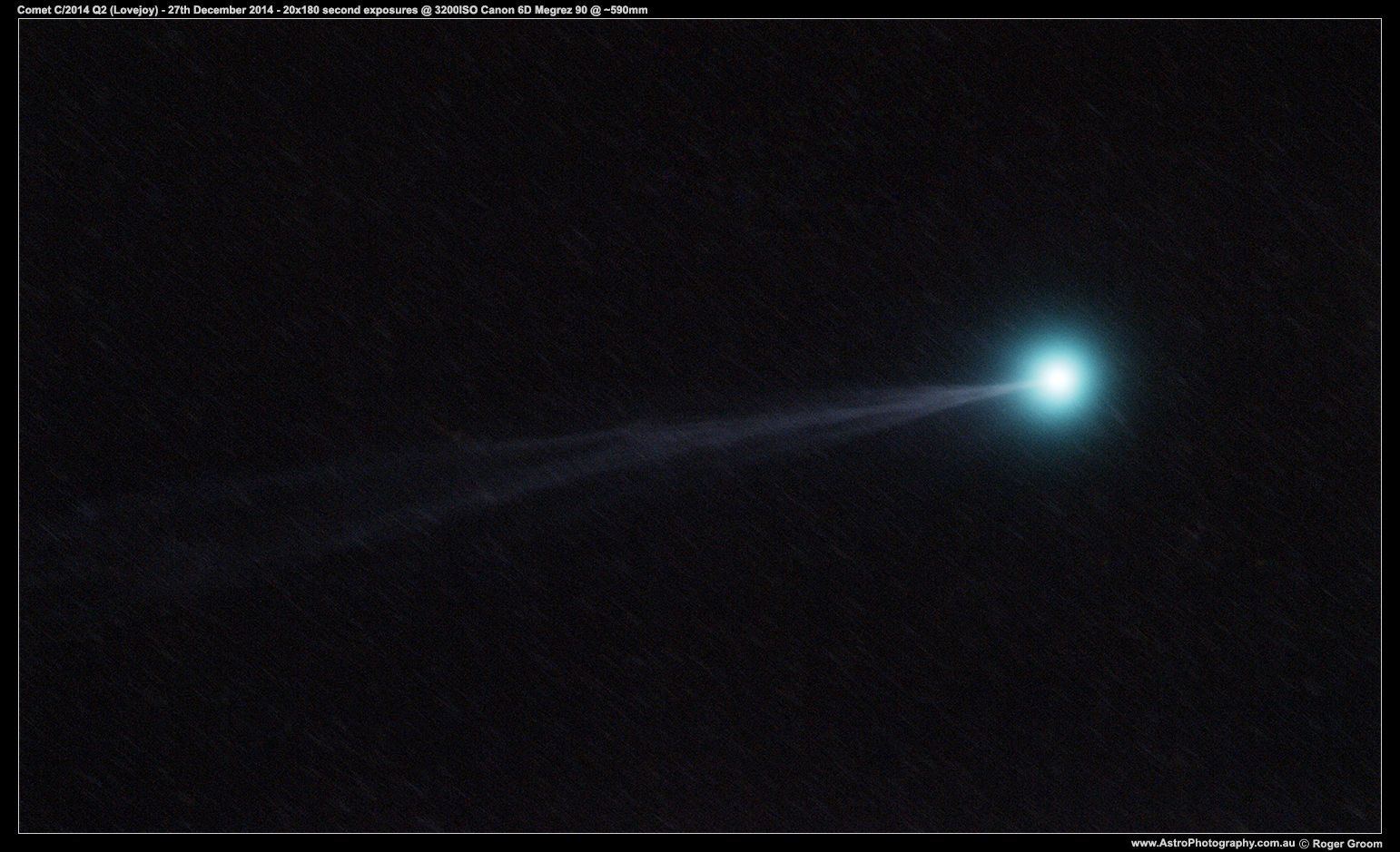 Comet C/2014 Q2 (Lovejoy) 27th December 2014. 20x180s @ 3200ISO