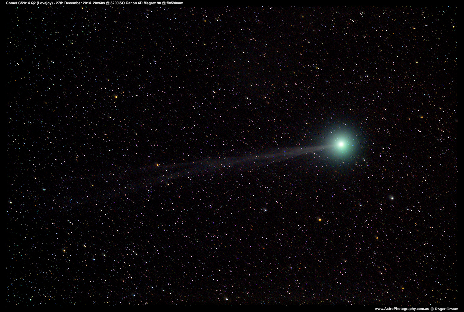 Comet C/2014 Q2 (Lovejoy) 27th December 2014. 20x60s @ 3200ISO