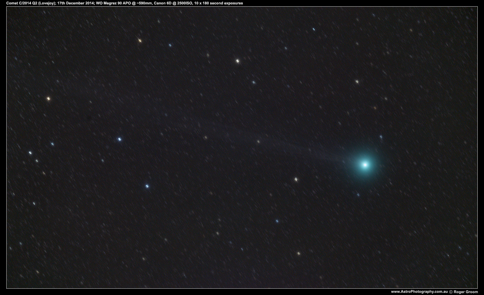 William Optics Megrez 90 APO @ ~590mm focal length. Canon 6D (unmodified) @ 2500ISO. 10x180 second exposures. Stacked using median.