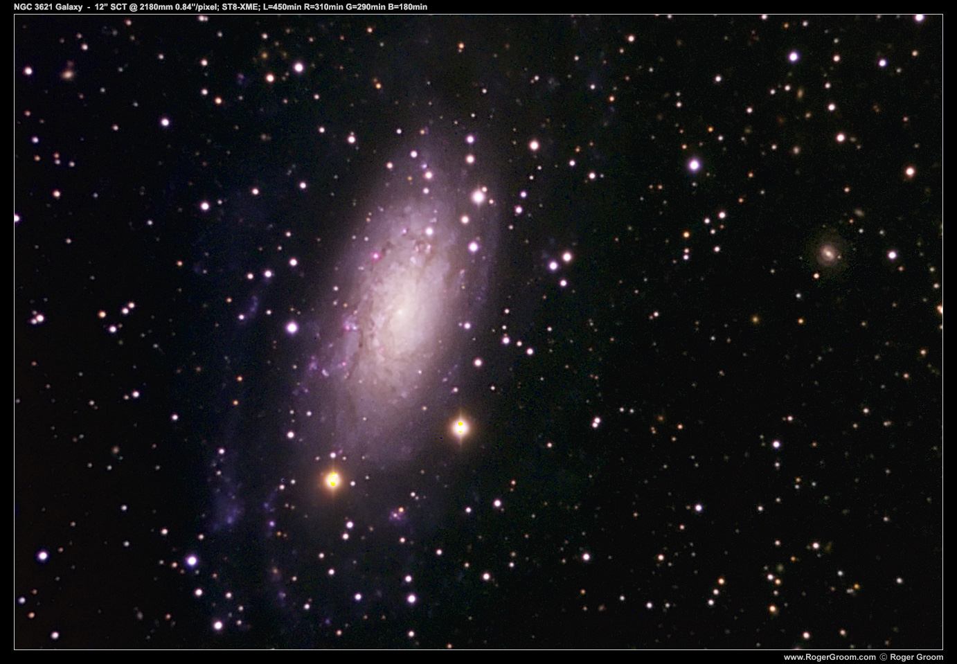 NGC 3621 Spiral Galaxy 12” SCT @ 2180mm 0.84”/pixel; ST8-XME; L=450min R=310min G=290min B=180min