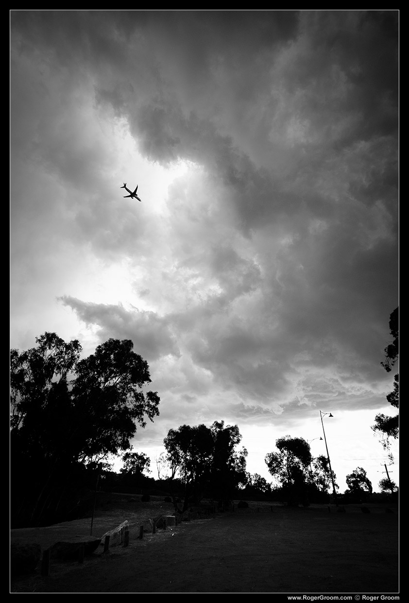 19th January 2016 Perth storm clouds with an aeroplane. Let's call it "Into the Abyss".