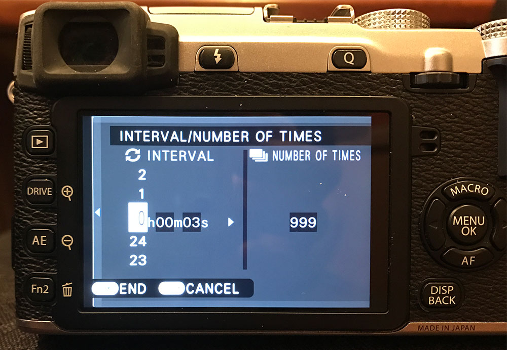 Fuji X-E2 interval shooting menu